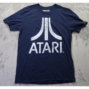 ATARI T Shirt Men's Size S Ripple Junction Vintage 80's Style Blue White Logo